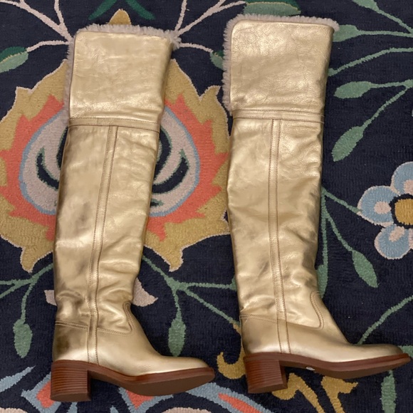 Celine Gold Over-the-Knee Shearling Boots 9 EU 39.5 NEW - Picture 6 of 12